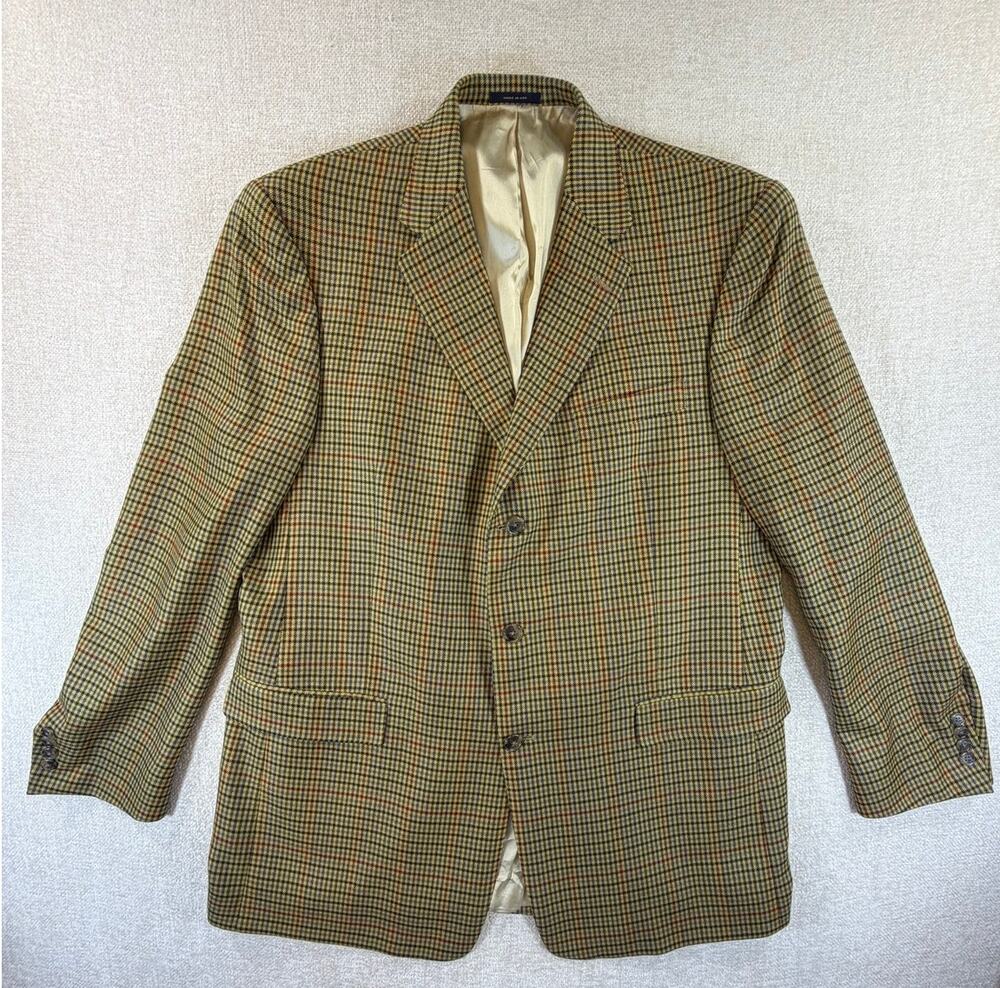Hart Schaffner Marx Mens 46L Brown Loro Piana Cashmere Houndstooth Blazer Jacket